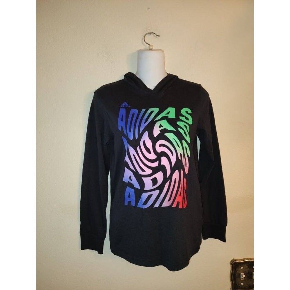 Youth Unisex Kids Adidas Black Hoodie Pullover Youth Size M ( Youth Size 10-12)